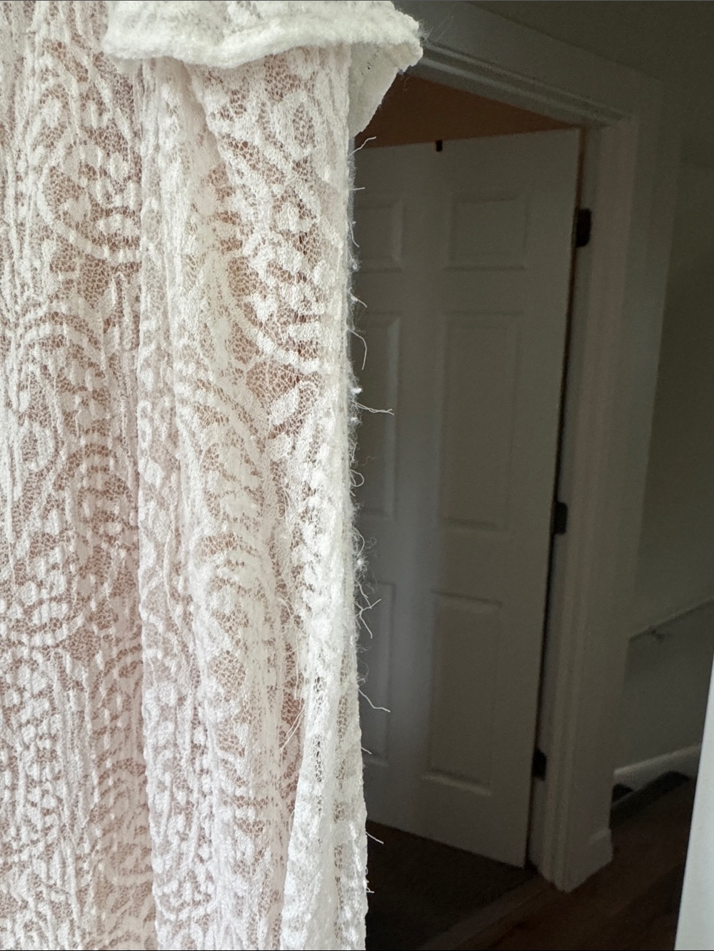 Ivory Lace Ruffle Maxi Dress with V-Neck - Picture 5 of 5